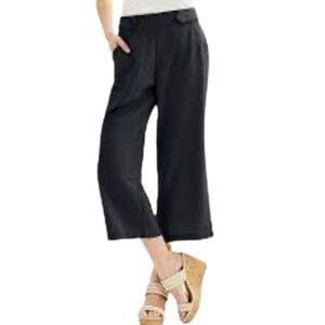 Croft & Barrow Linen Blend Dark Navy Pull On Wide Leg Cropped Pants Size Large